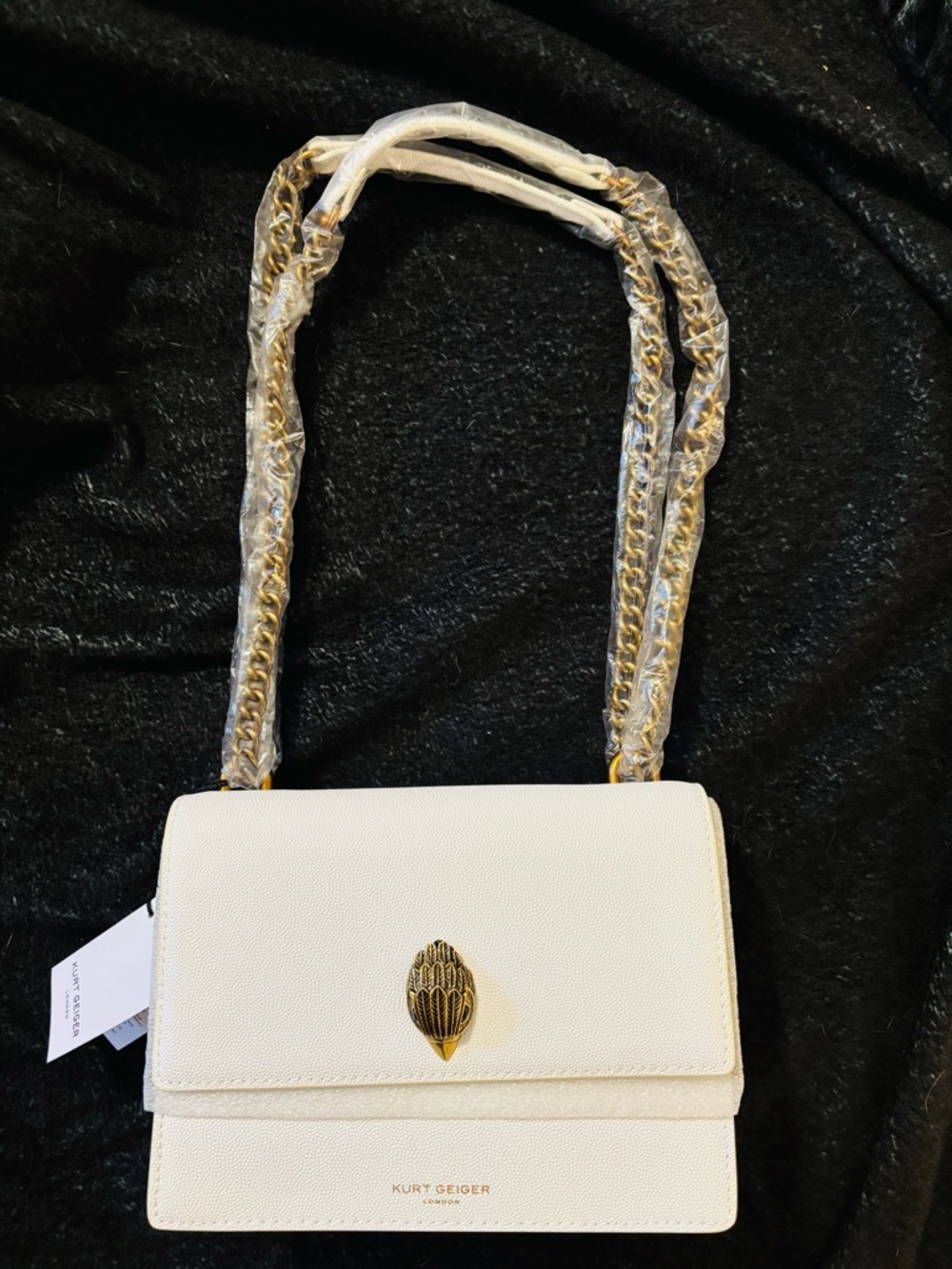 Kurt Geiger White Leather Chain Crossbody with Gold Hardware